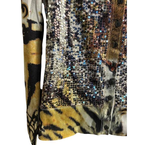 Cartise Sequin Tiger Print Zip Cardigan Top Size M Baroque Animal Statement - Picture 5 of 12